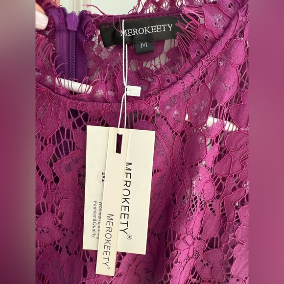 MEROKEETY Magenta Lace Midi Dress – Size M New With Tags - Picture 4 of 4